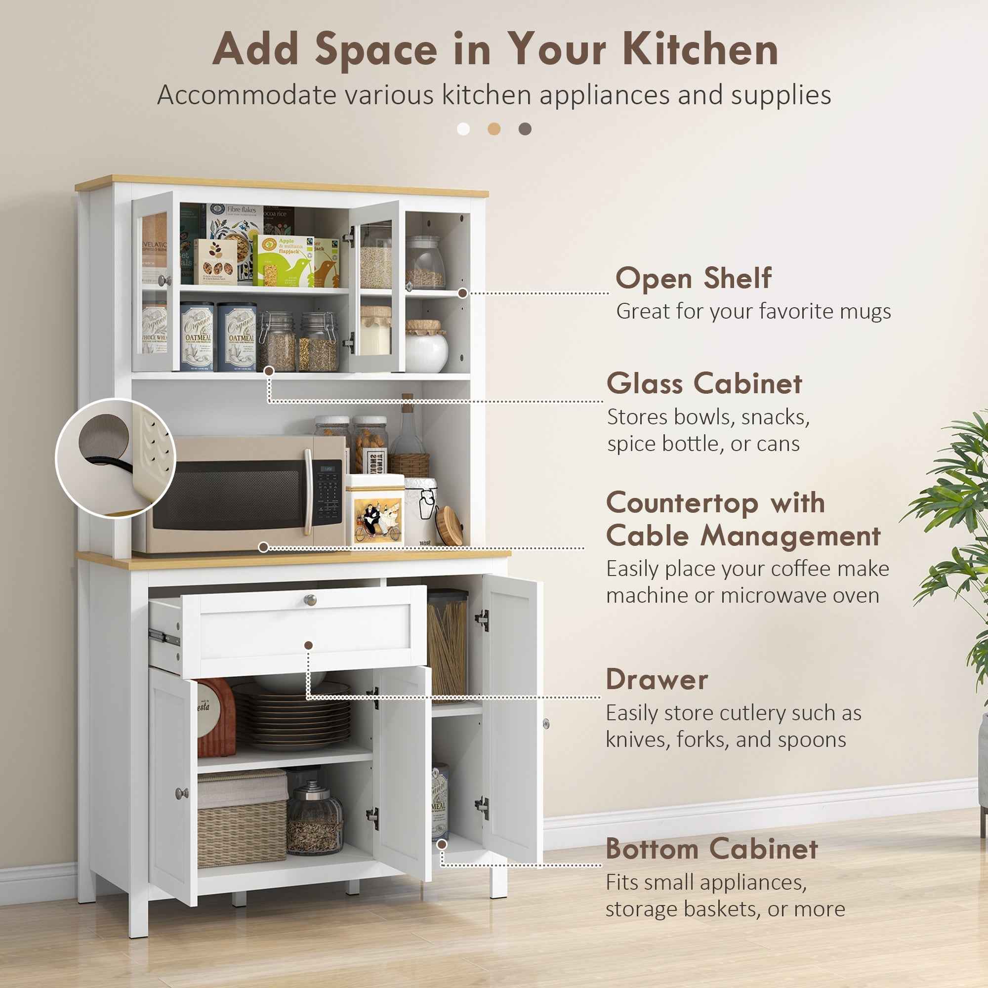 Brooks 71" 5-Door Kitchen/Storage Cabinet with Adjustable Shelves-White