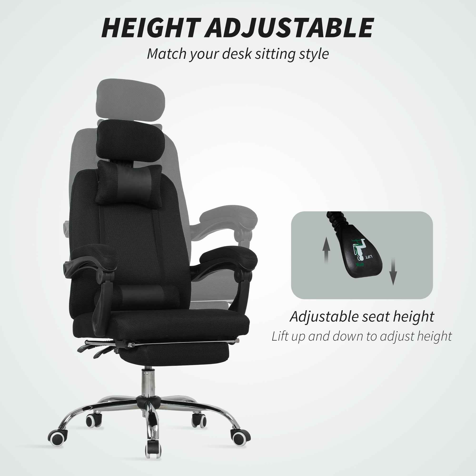 Brady Ergonomic Executive High Back Office Chair with Footrest and Lumbar Support-Black