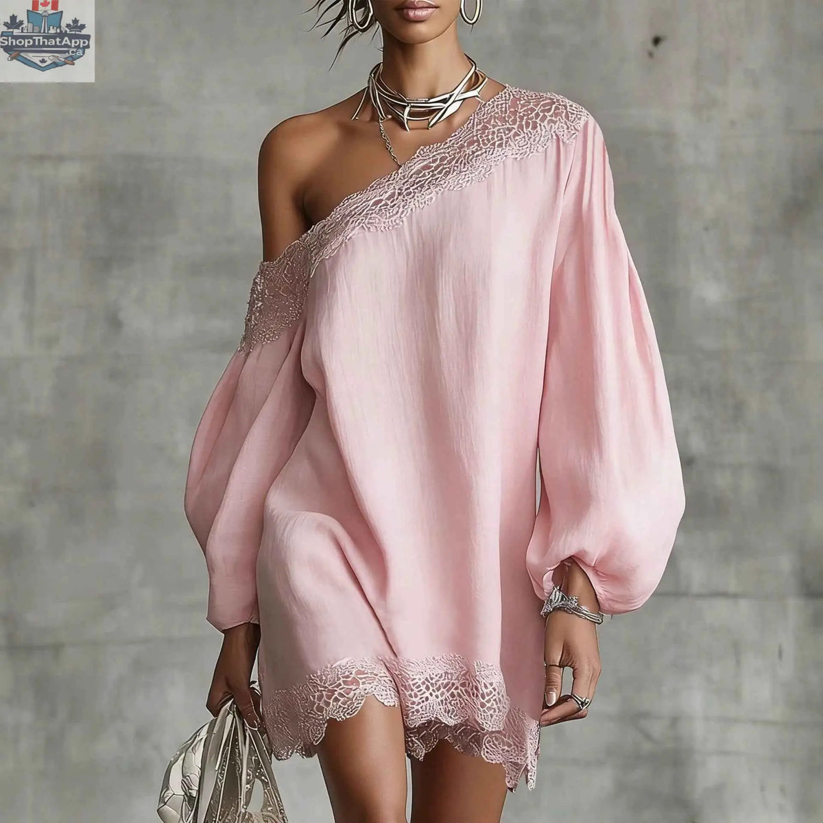 Women's Off-Shoulder Long Sleeve Mini Dress | Lace Trim Dress - Shopthatapp.ca