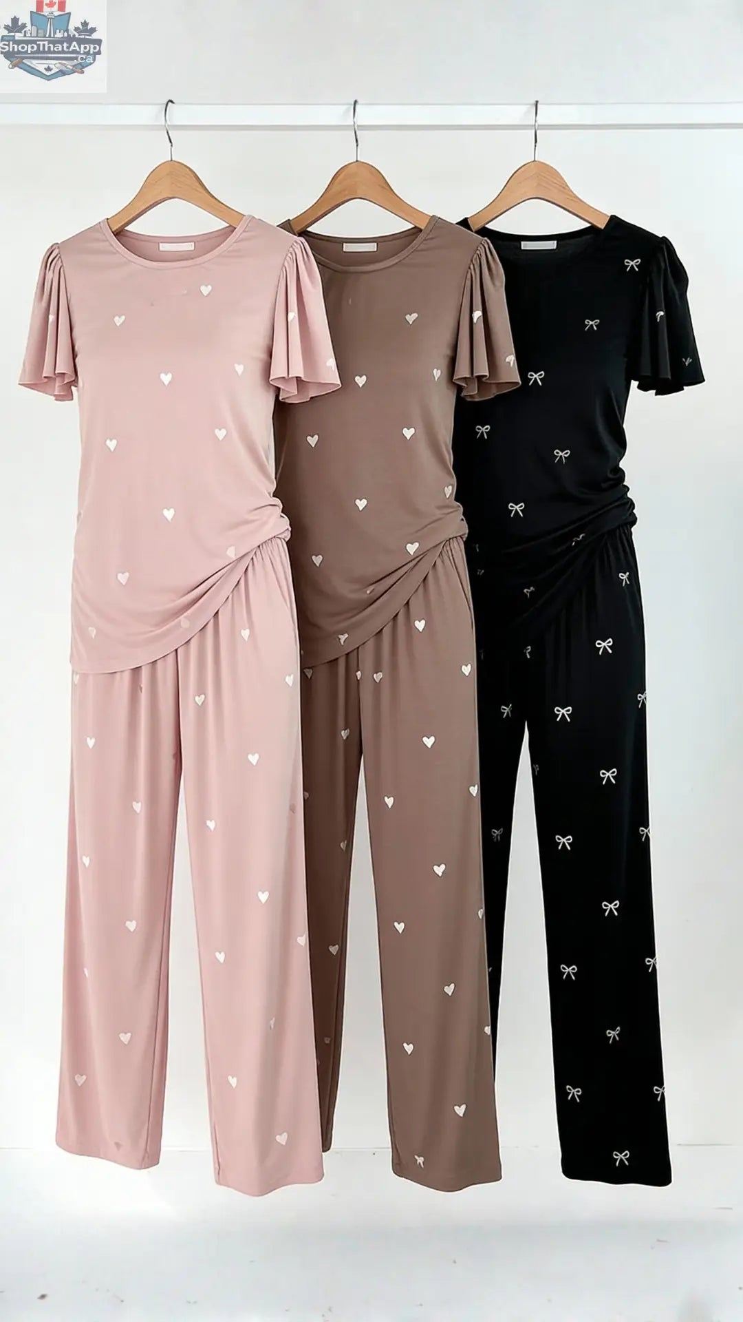 Heartfull PJ Blush Heart Pajamas - Silky Printed 2PC Pajama Set in Blush Hearts - Shopthatapp.ca