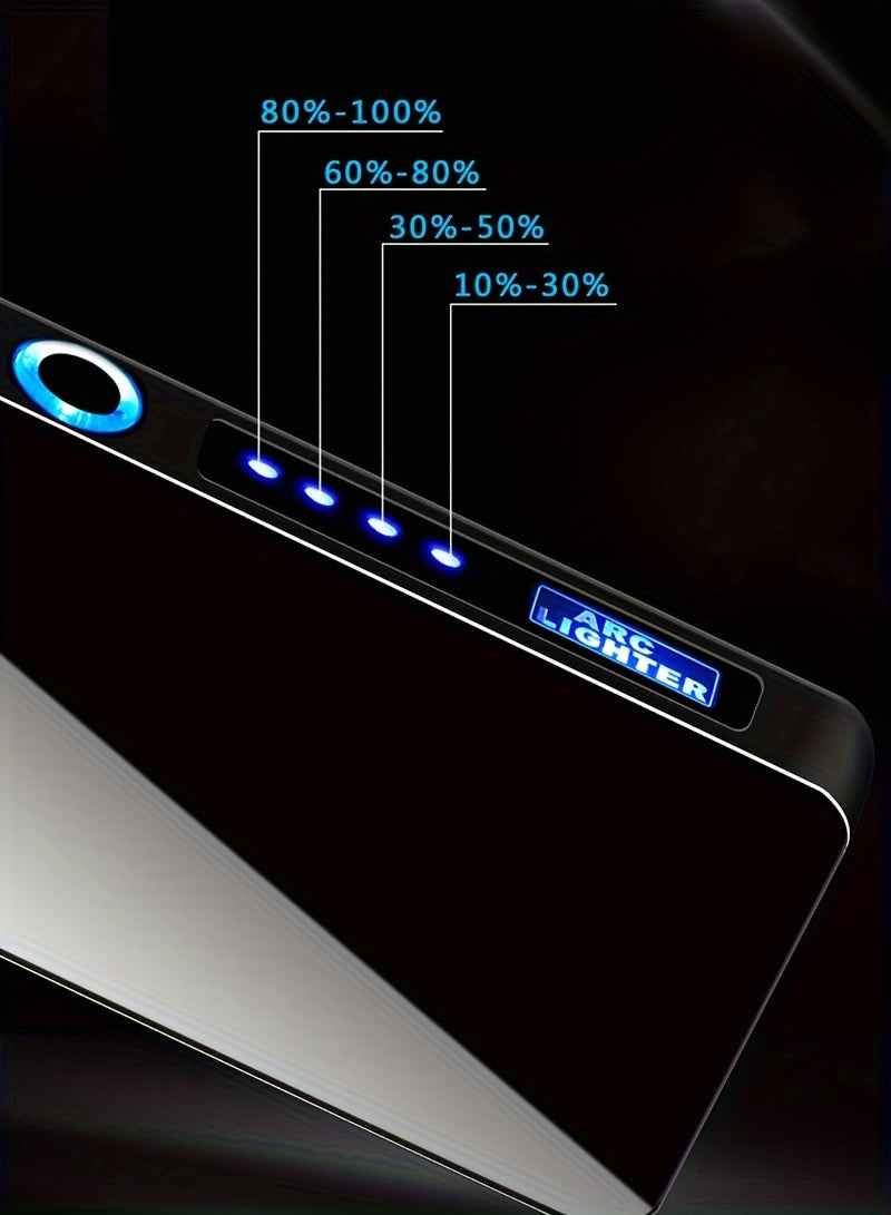 1pc Hot Electric Windproof Metal Lighter, Double Arc Flameless Plasma Rechargeable USB Lighter, LED Power Display Touch Sensor Lighter Christmas Gift
