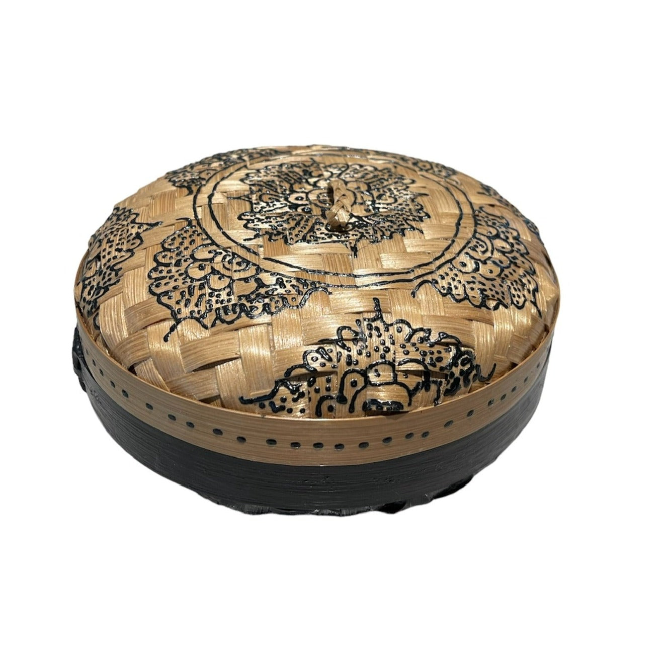 Black Rattan Henna Box - Elegant Round Design - Shopthatapp.ca