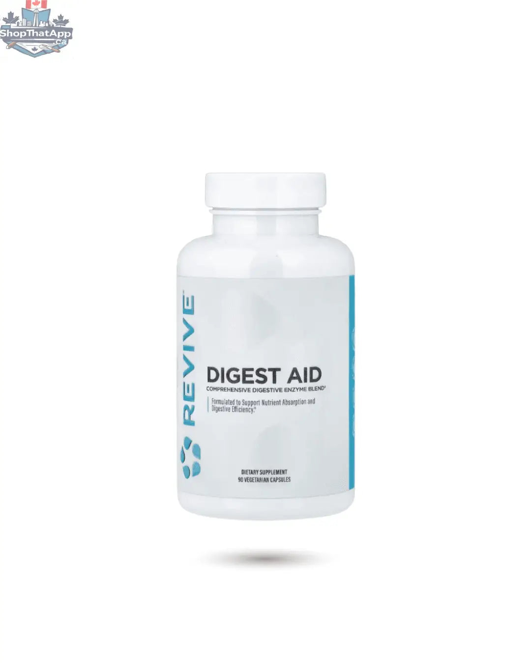 BulkBully Revive Digest Aid vitamins for digestive health, showing the supplement bottle with label and capsules inside.