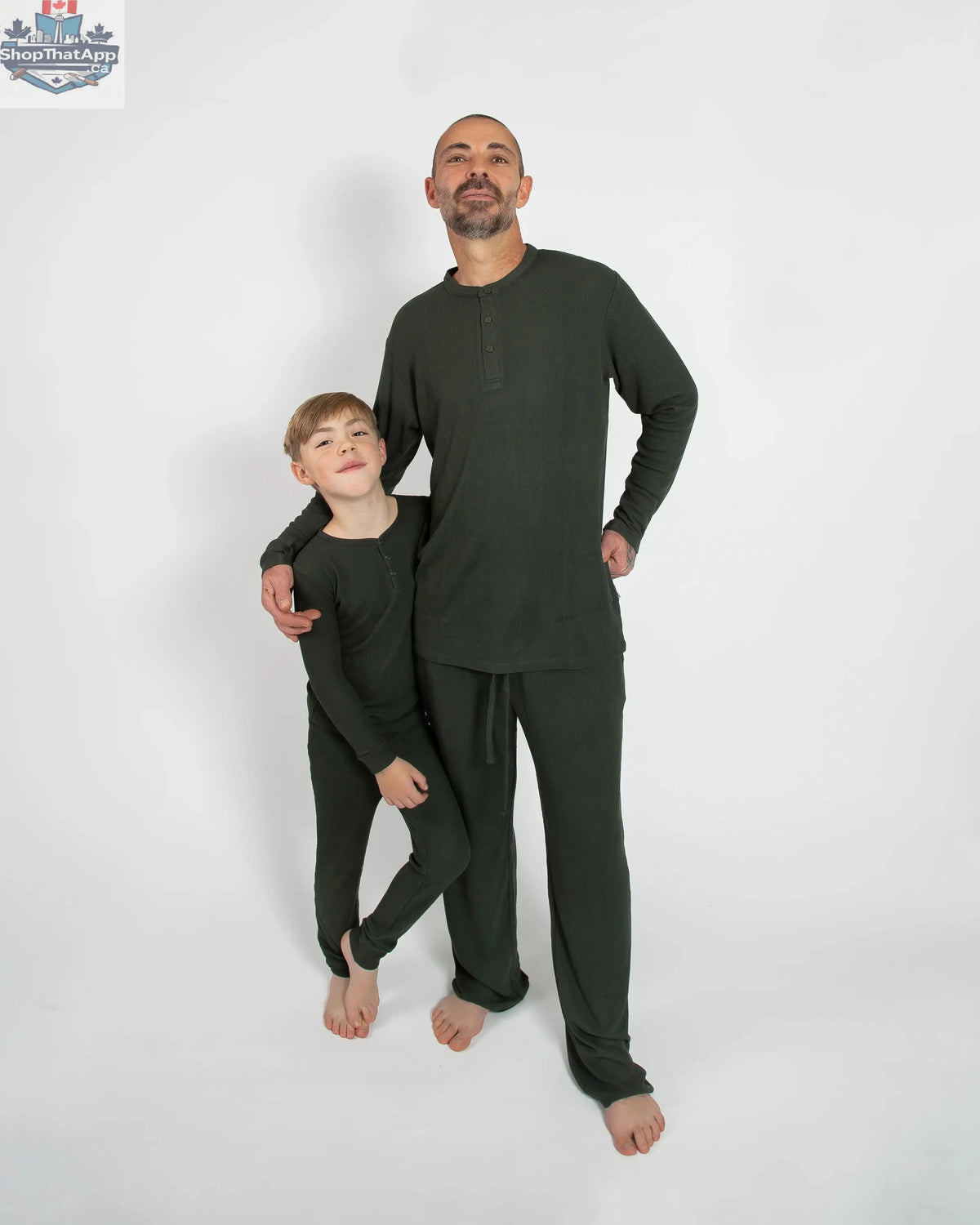 Deep Forest Green Waffle Unisex Long Pajama Set - Shopthatapp.ca