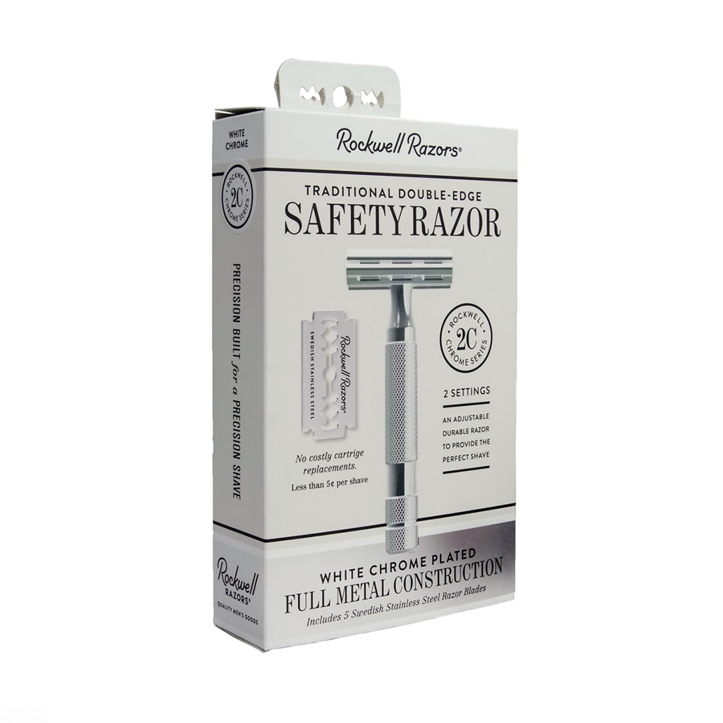 Rockwell 2C Adjustable Safety Razor - White Chrome with 2 Settings