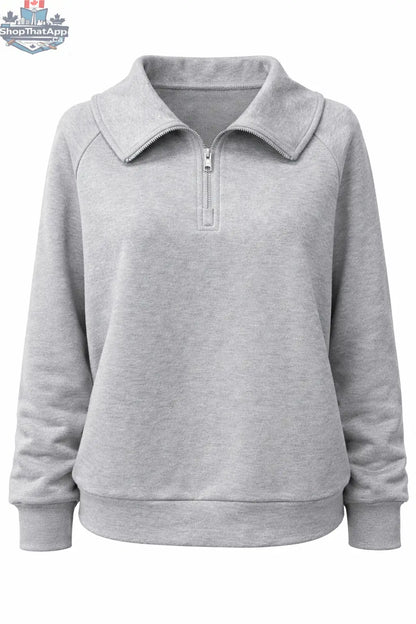 Maeve Luxeflow Zip Top - Relaxed 3/4 Zip Top In Heather Grey - Shopthatapp.ca