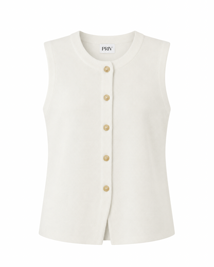 Bezla Ivory Knit Vest Top - Button Front Sleeveless Style - Shopthatapp.ca