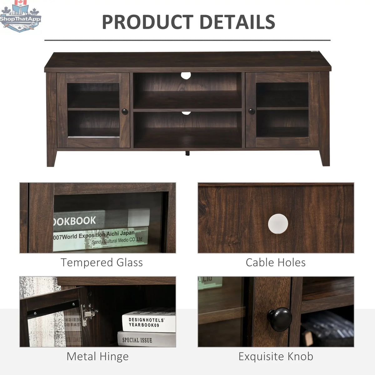 MacKenzie TV Stand for TVs up to 65 inches-Coffee Brown - Shopthatapp.ca