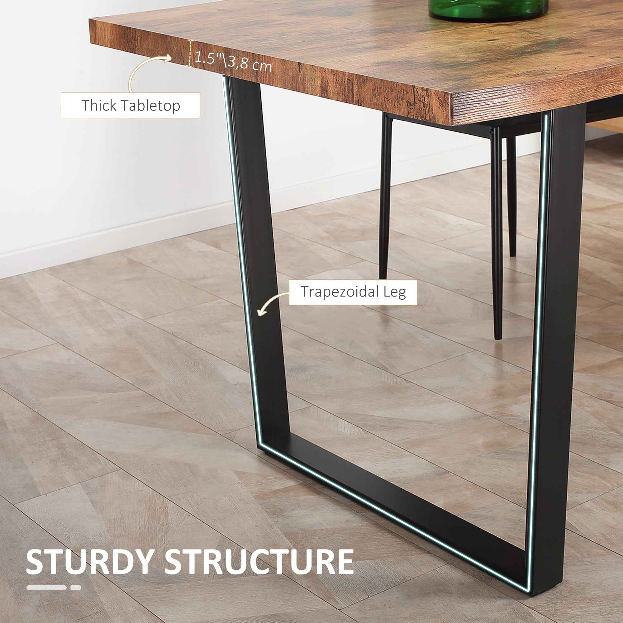 Ashton 63" Dining Table with Wave-edged Tabletop and Steel Legs-Rustic Brown
