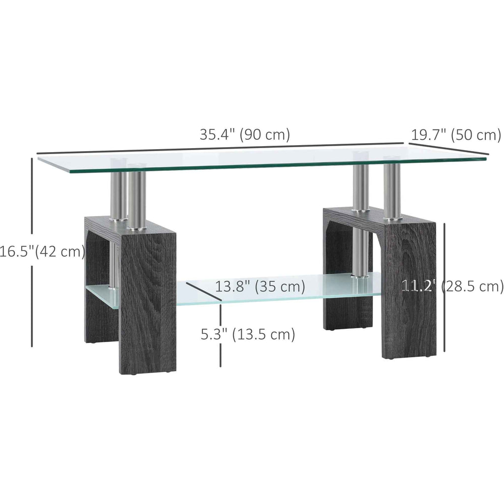 Sutton Rectangular Glass Coffee Table with Tempered Glass Top-Grey