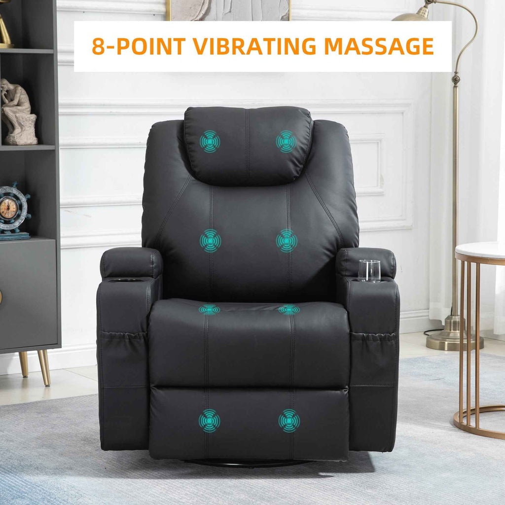 Brady Massage Recliner Chair with Swivel, Rocker Features and  8 Vibration Points-Black