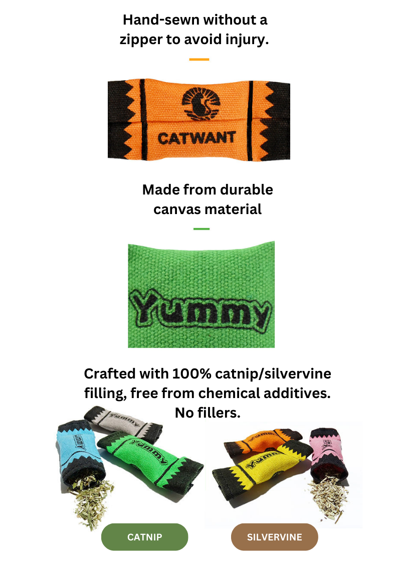 100% Catnip Candy Wrappers - Silvervine Filled Canvas, 6Pcs - Shopthatapp.ca