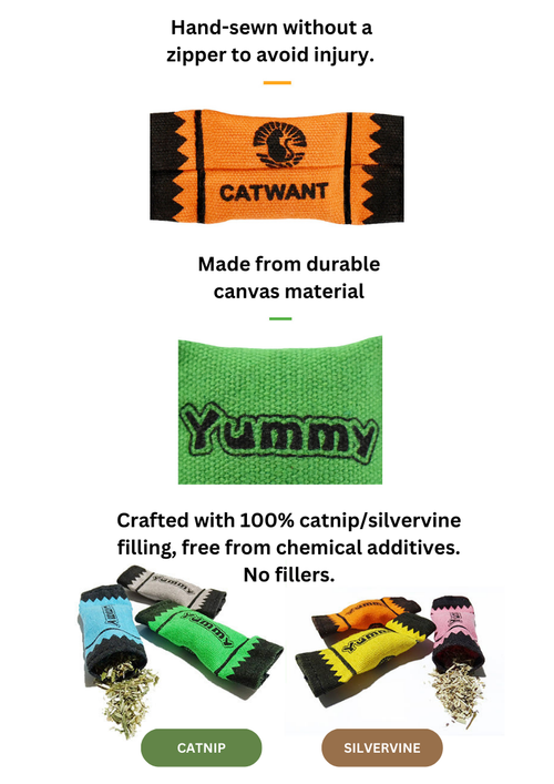 100% Catnip Candy Wrappers - Silvervine Filled Canvas, 6Pcs - Shopthatapp.ca