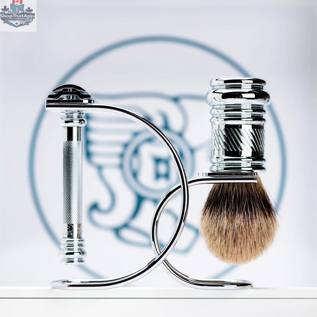 Merkur Shaving Set with MK-38001 Razor, Silver Tip Badger Brush and Curved 3-piece Stand, Chrome - Shopthatapp.ca