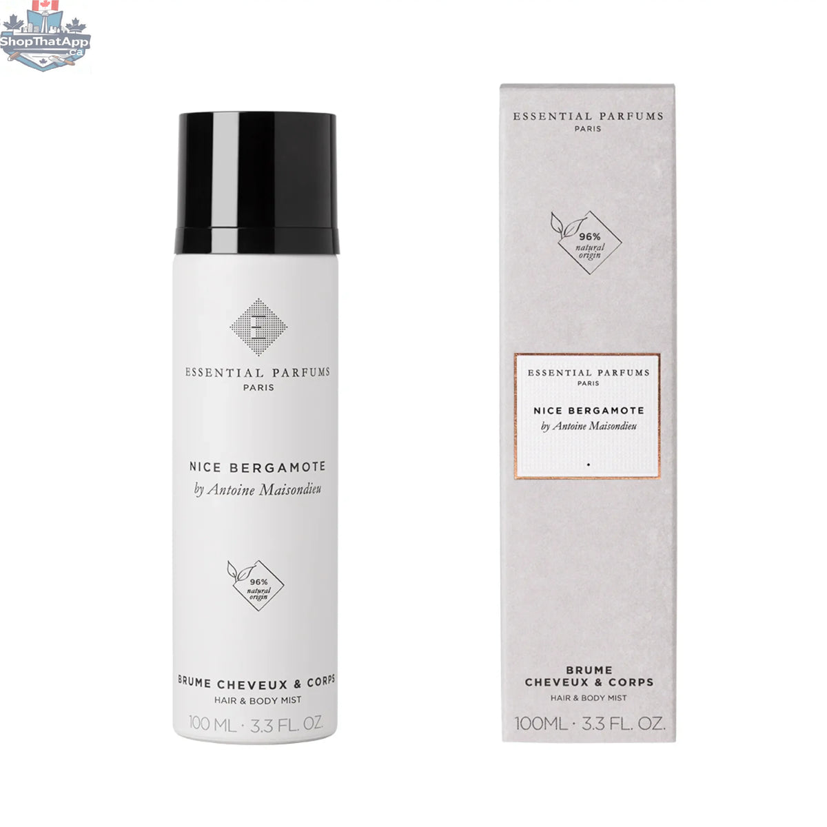 Essential Parfums Nice Bergamote body mist by Onlyblooms Import Inc., 100 ml bottle with a clear, elegant design.