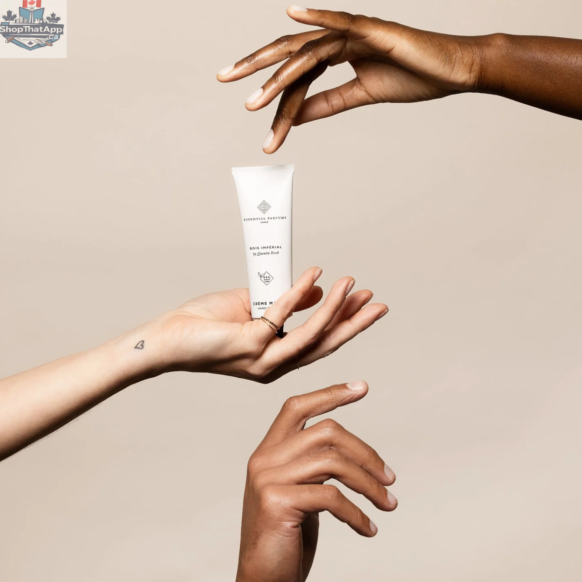 Essential Parfums Bois Imperial hand cream by Onlyblooms Import Inc. in a 50ml tube, featuring elegant packaging and creamy texture.