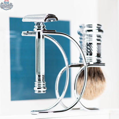 Merkur Shaving Set with MK-39001 Razor, Silver Tip Badger Brush and Curved 3-piece Stand, Chrome - Shopthatapp.ca