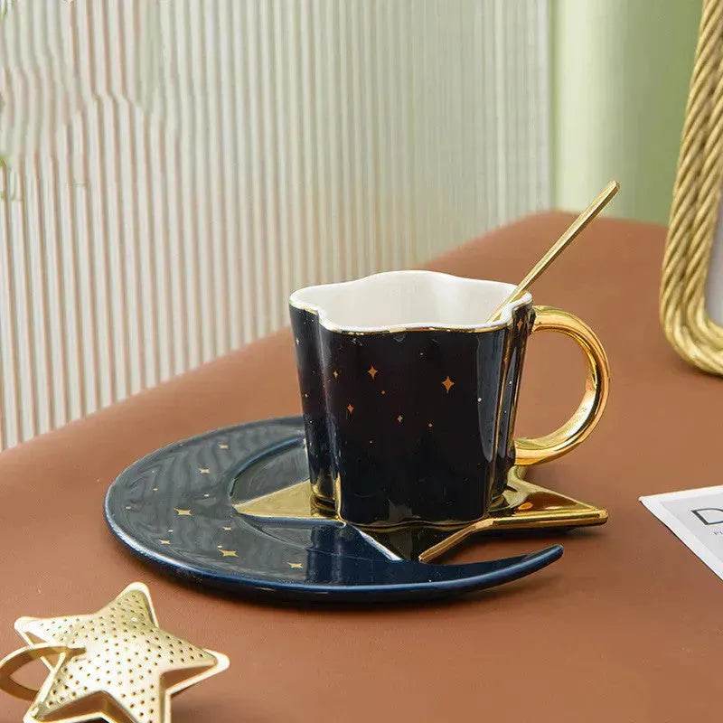4pc set Creative Porcelain Ceramic Coffee Cup With Star And Moon Saucer