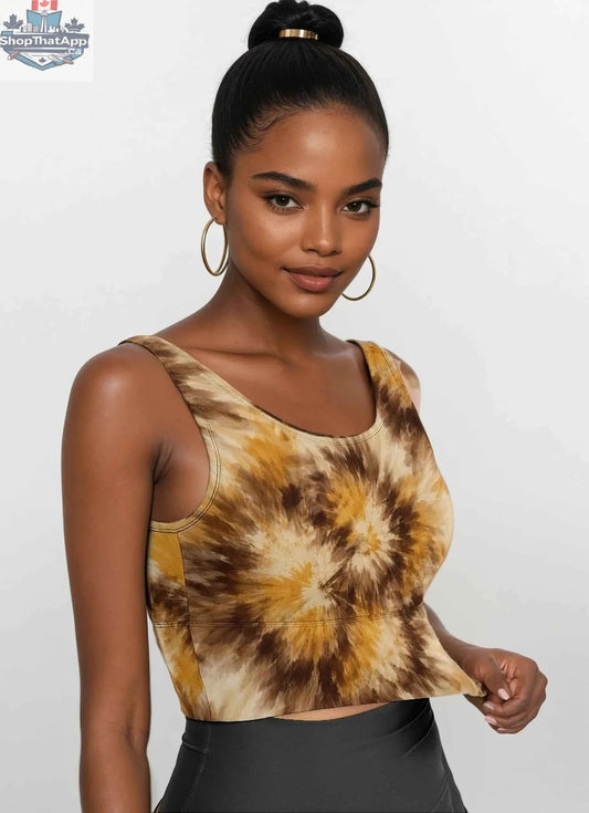 Colorful tie dye crop tank top by JANE DOPE, featuring a fitted sleeveless design with vibrant swirling patterns.