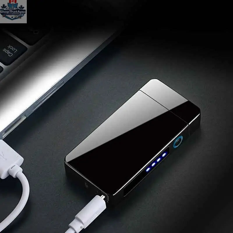 777tech plasma rechargeable electric lighter with metal body, double arc flame, LED power display, touch sensor, windproof, USB charge