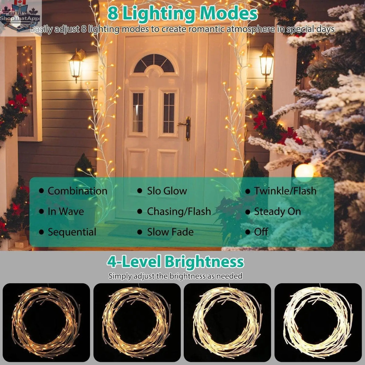 Lighted birch garland with 144 LED lights, twig vine, waterproof, 8 modes, perfect for Christmas and home decor.