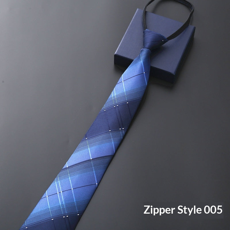 Mens Business Formal Zipper Tie With Blue Stripes