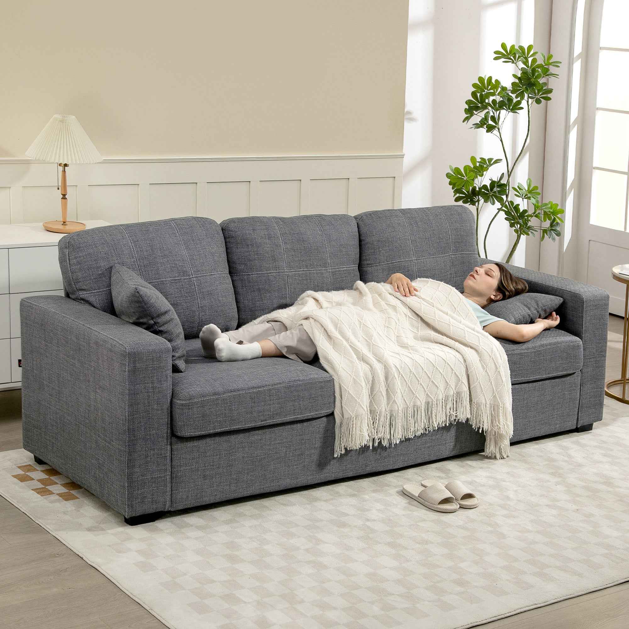 Naples Modern Upholstered 3 Seater Sofa with Deep Seats-Dark Grey