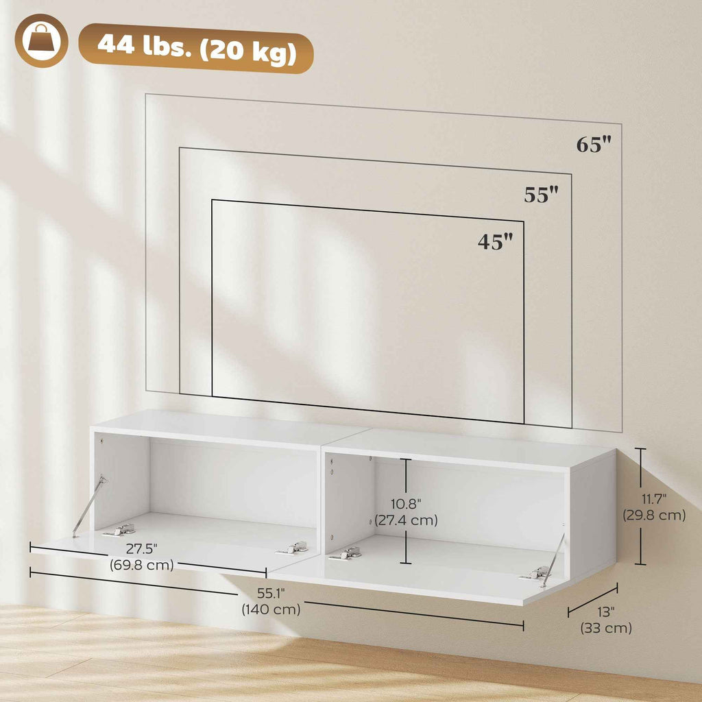 Hunter Floating TV Stand with Storage Cupboards for TVs up to 65 Inches-White