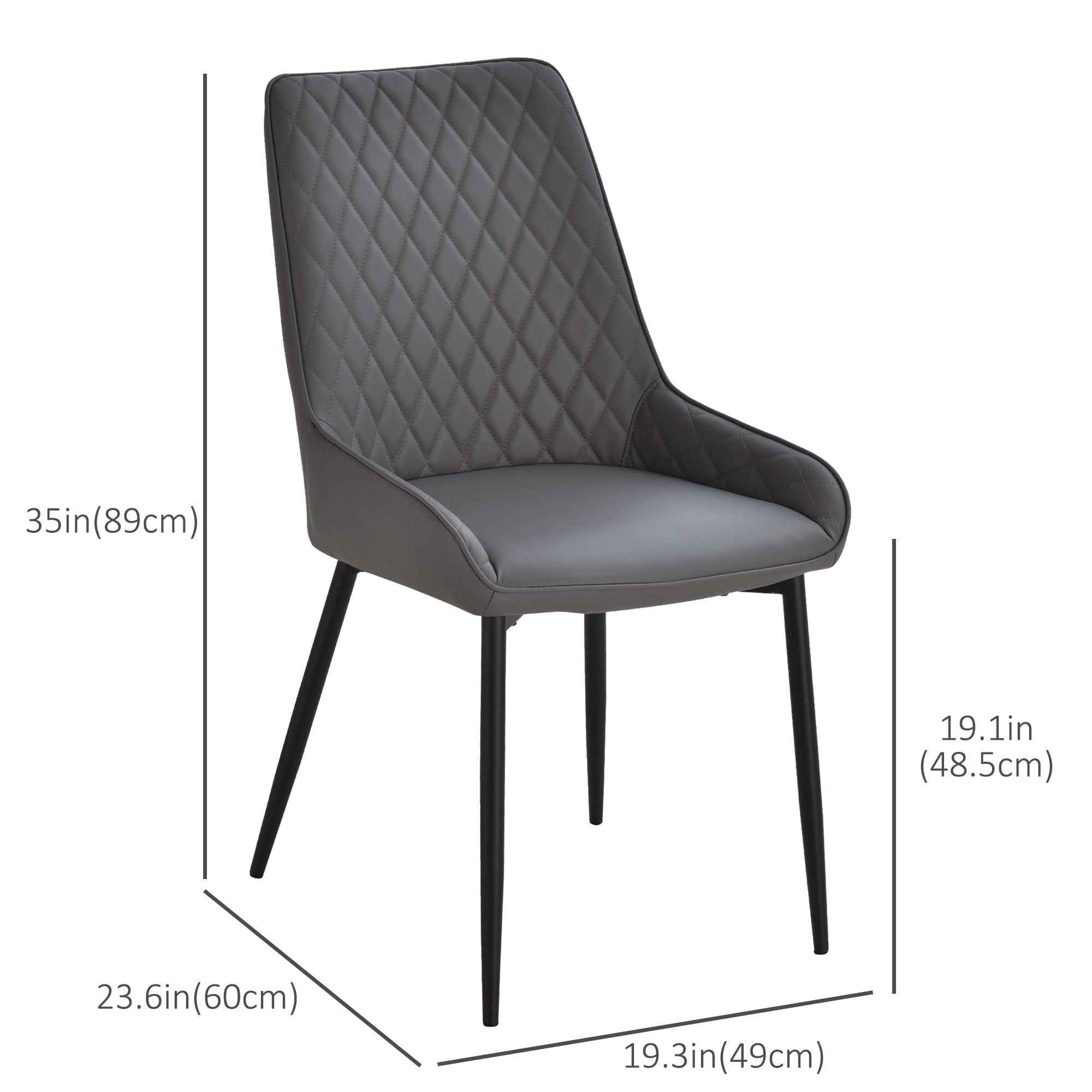 Blake Modern Dining Chairs Set of 2 with Diamond Tufting and Steel Legs-Grey