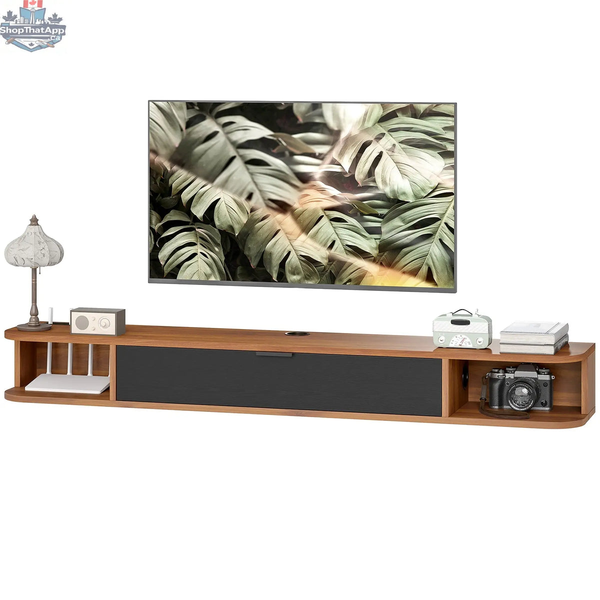 Lennox 55" Floating TV Stand for TVs up to 65" with Flip Drawer-Walnut - Shopthatapp.ca