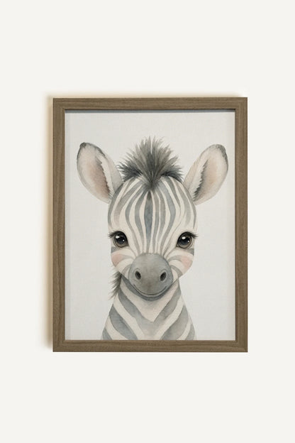 Tableau Mural Décoratif Zèbre - Petit Zèbre sur Toile Rigide avec Cadre Brun Chêne pour un Intérieur Élégant - Shopthatapp.ca