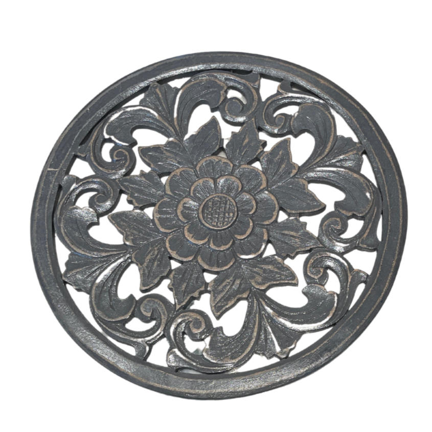Wooden Carved Flower Accent - Round Decorative Home Accent - Shopthatapp.ca