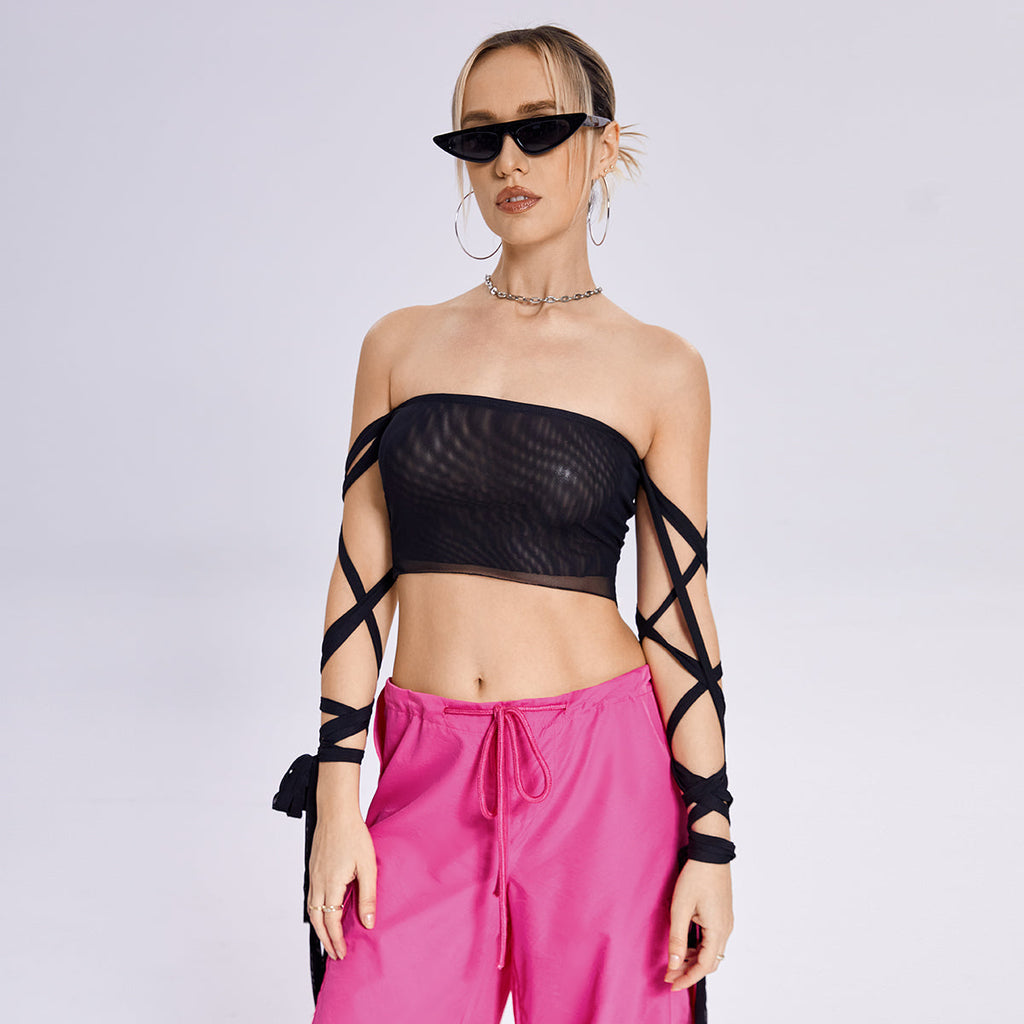 2023 New Style Womens Elastic Cross Arm Tank Top with Solid Color Straps - Shopthatapp.ca