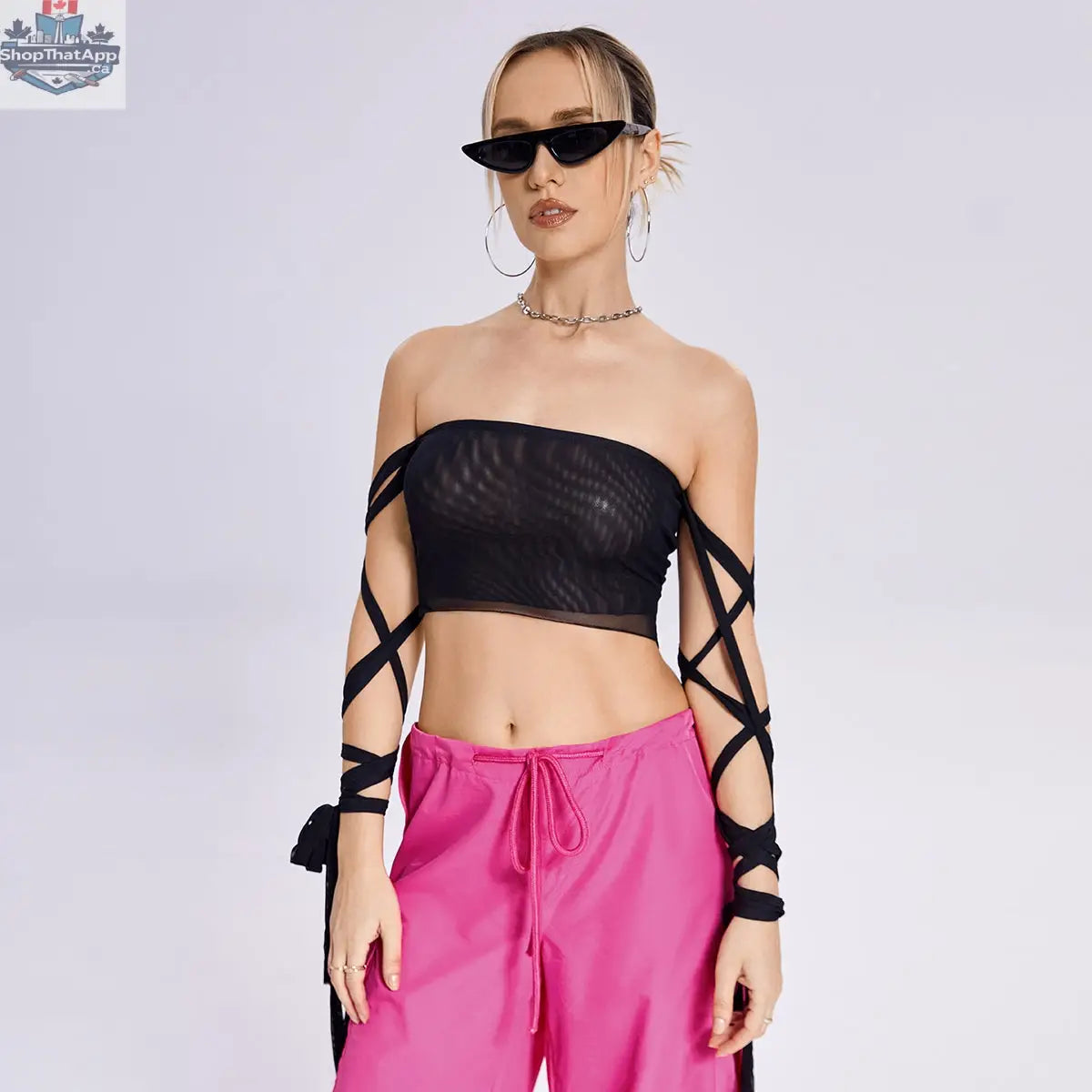 Women’s elastic cross arm tank top with solid color straps, stylish 2023 new fashion by Like2b-uy.