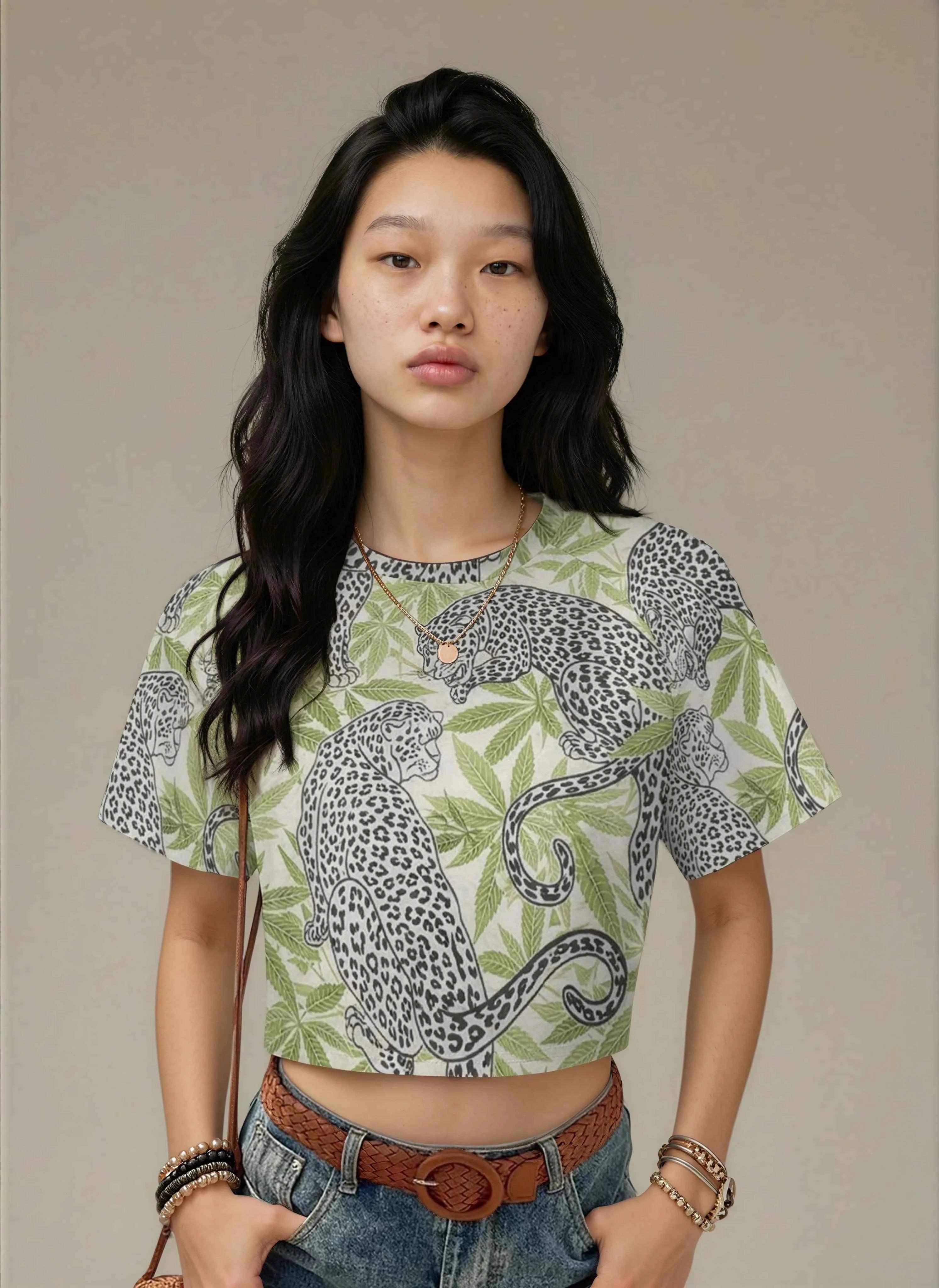Leopard Cropped Ralgan T-Shirt