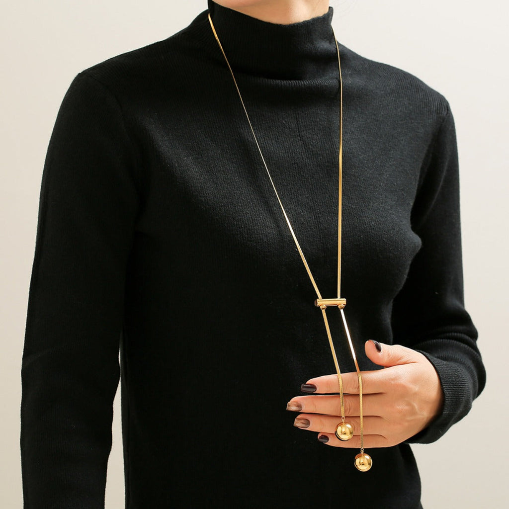 18K Gold-Plated Titanium Necklace with Hollow Bead Design - Shopthatapp.ca