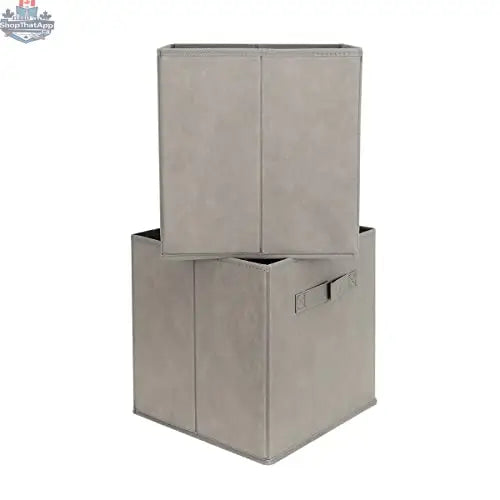 Six foldable storage bins organizer cube boxes in neutral colors, ideal for closet or shelf organization.