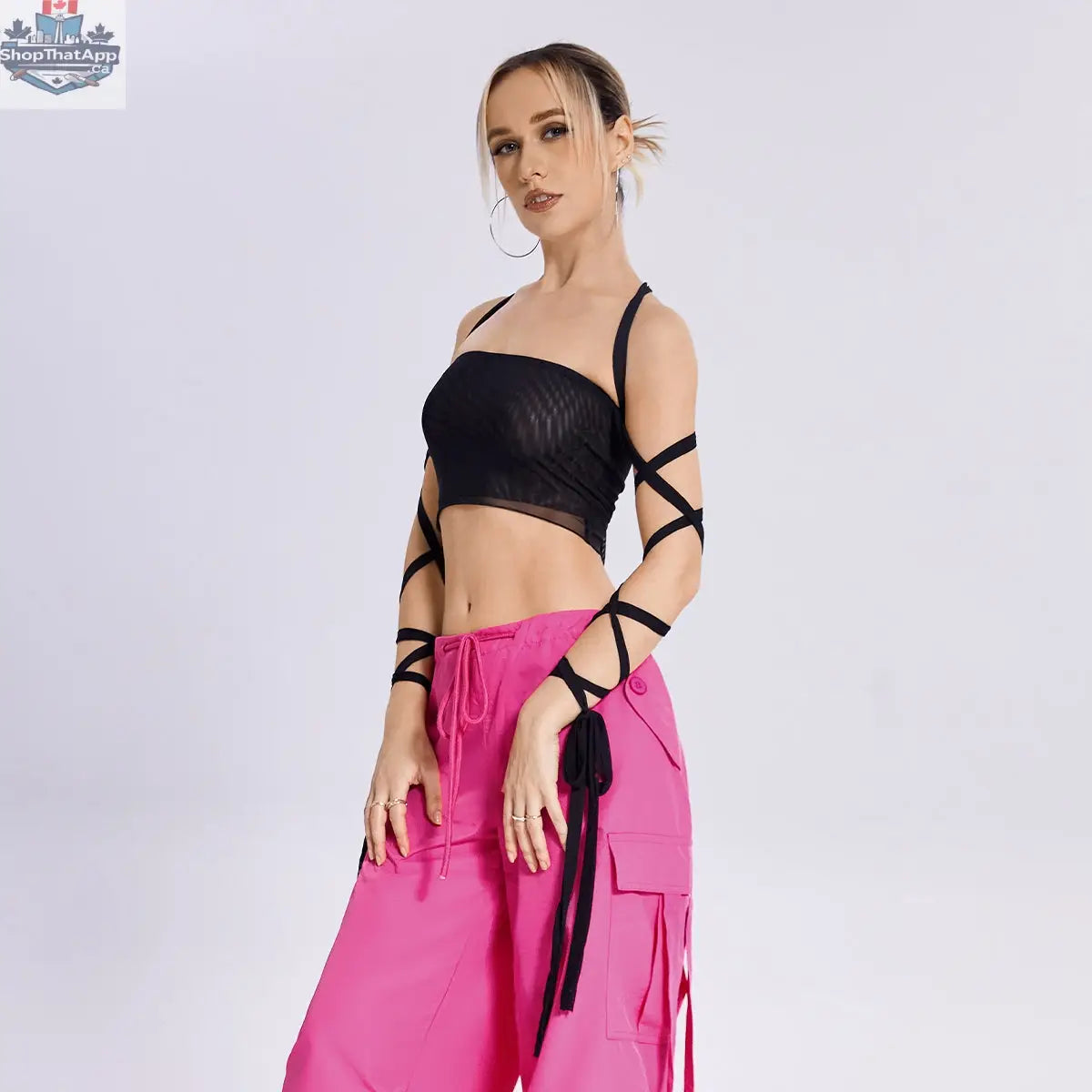 Women's elastic cross-arm tank top in solid color with stylish straps, featuring a modern 2023 design from Like2b-uy.