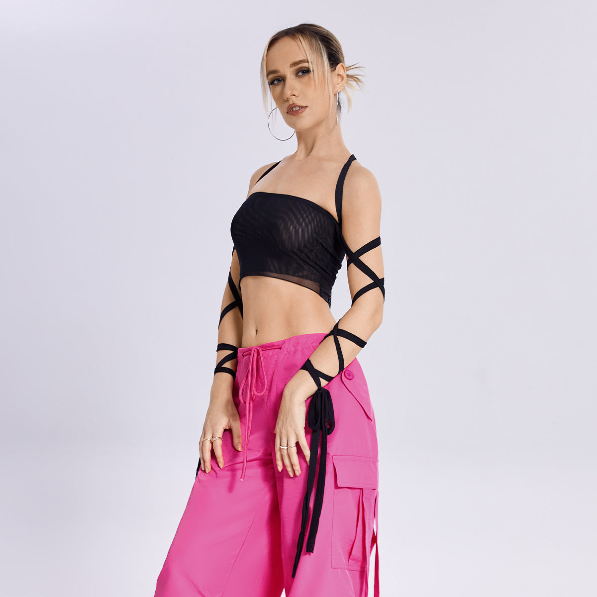 2023 New Style Womens Elastic Cross Arm Tank Top with Solid Color Straps - Shopthatapp.ca