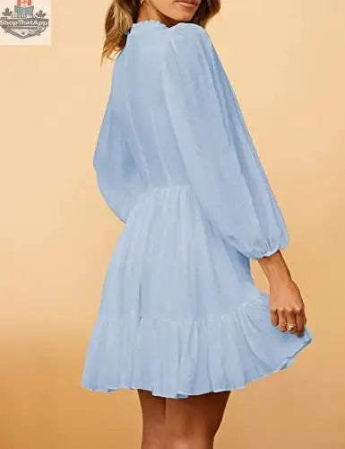 ADEWEL women's long sleeve mock neck ruffle mini dress with stylish ruffles and a fitted silhouette, ideal for fashionable occasions.
