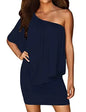Elegant ADEWEL women's off-shoulder cocktail dress with layered design, perfect for parties and evening events.