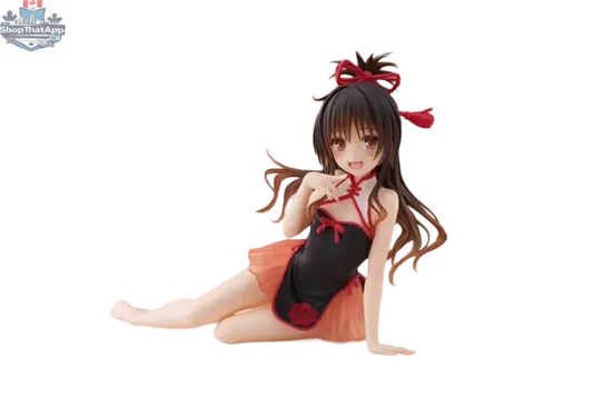 Anime figure of Mikan Yuki from To Love-Ru Darkness by Hawk Collectibles, in a cute Chinese dress pose on a desktop.