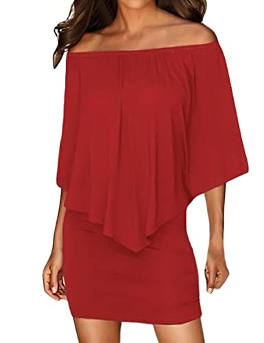 ADEWEL Women's Off Shoulder Cocktail Dress - Sexy Layered Mini Party Dress - Shopthatapp.ca