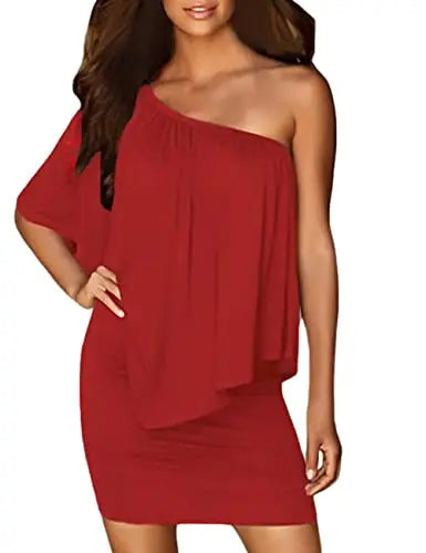 Elegant ADEWEL women's off-shoulder layered mini cocktail dress, perfect for parties and special occasions.