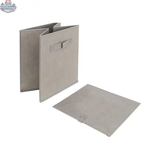 Six foldable storage bins in a 6-pack, beige fabric organizer cubes for closet or shelf organization.