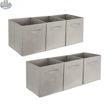 Six foldable storage bins in a 6-pack, versatile organizer cube boxes for home or office organization, compact and foldable design