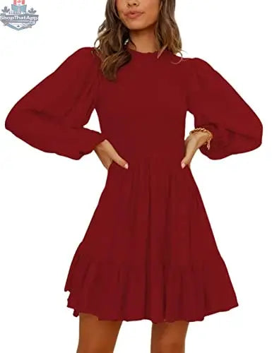 ADEWEL women's long sleeve mock neck ruffle mini dress with stylish ruffles and a fitted silhouette, perfect for fashionable occasions.