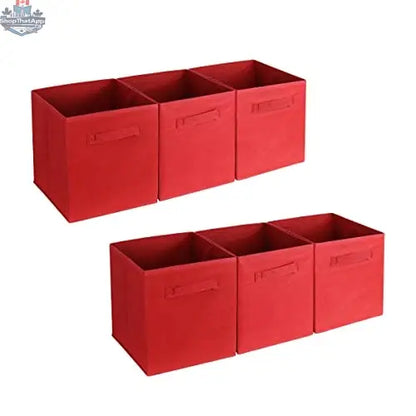 Six foldable storage bins in various sizes, made from fabric, ideal for organizing shelves and closets.
