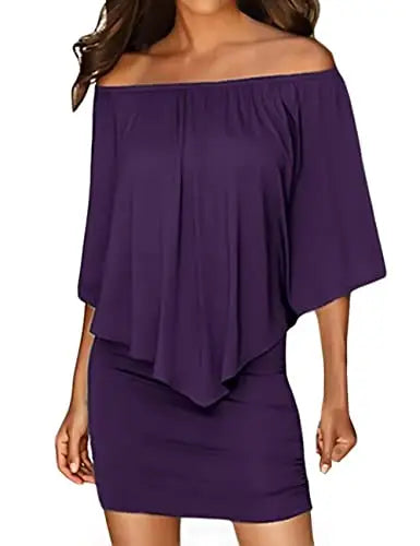 Elegant ADEWEL women's off-shoulder layered cocktail dress with a sexy mini design, perfect for parties and special occasions.