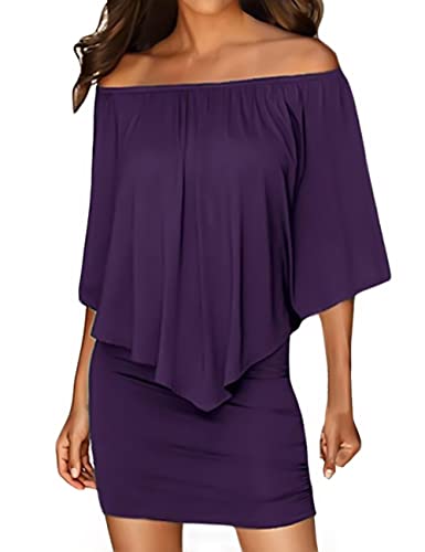 ADEWEL Women's Off Shoulder Cocktail Dress - Sexy Layered Mini Party Dress - Shopthatapp.ca
